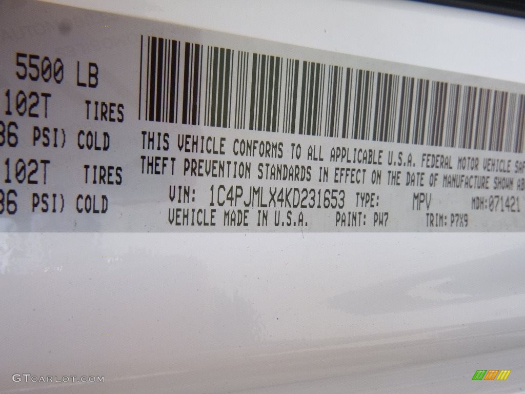 2019 Cherokee Color Code PW7 for Bright White Photo #128496480