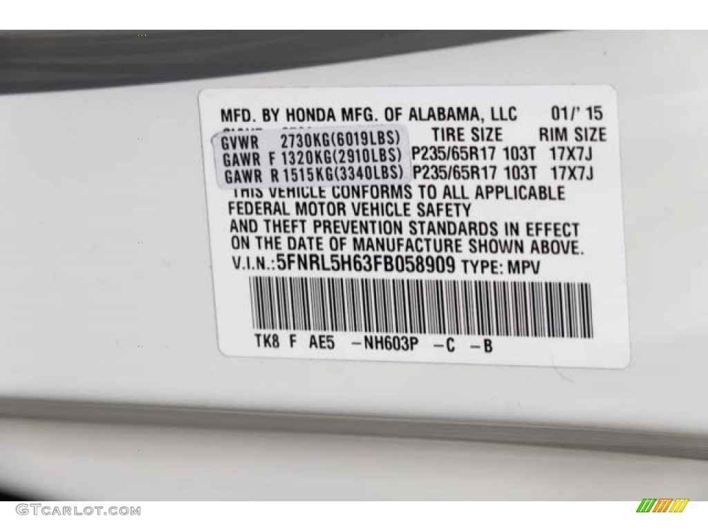 2015 Odyssey EX-L - White Diamond Pearl / Gray photo #40