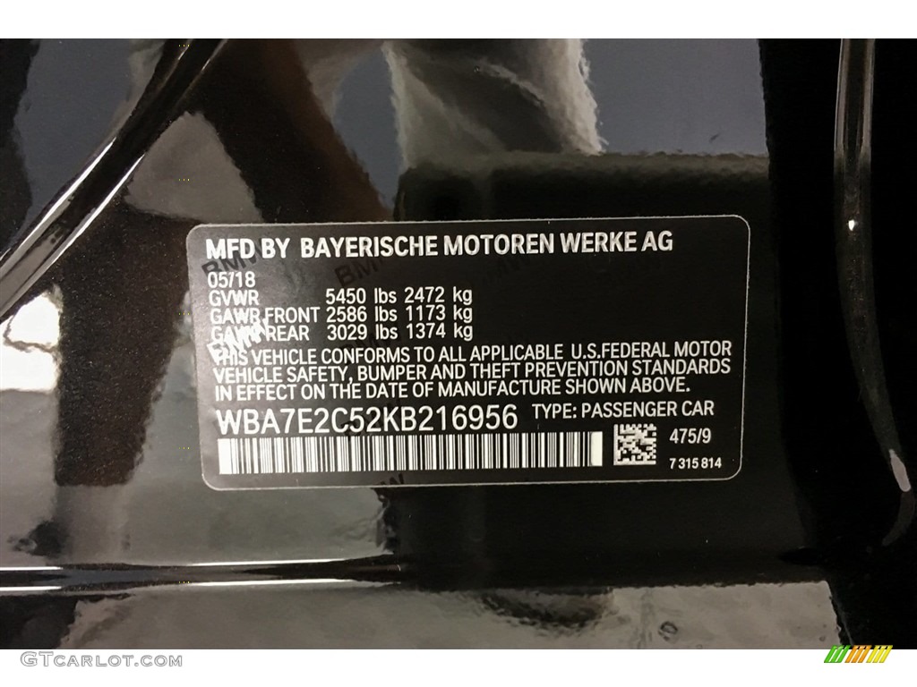 2019 7 Series Color Code 475 for Black Sapphire Metallic Photo #128526590