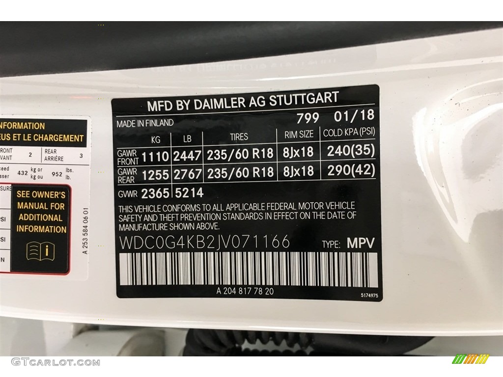 2018 GLC Color Code 799 for designo Diamond White Metallic Photo #128529911