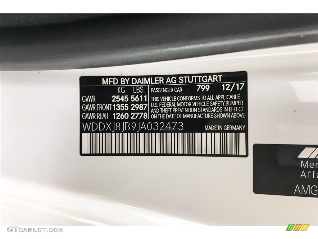 2018 S Color Code 799 for designo Diamond White Metallic Photo #128531339