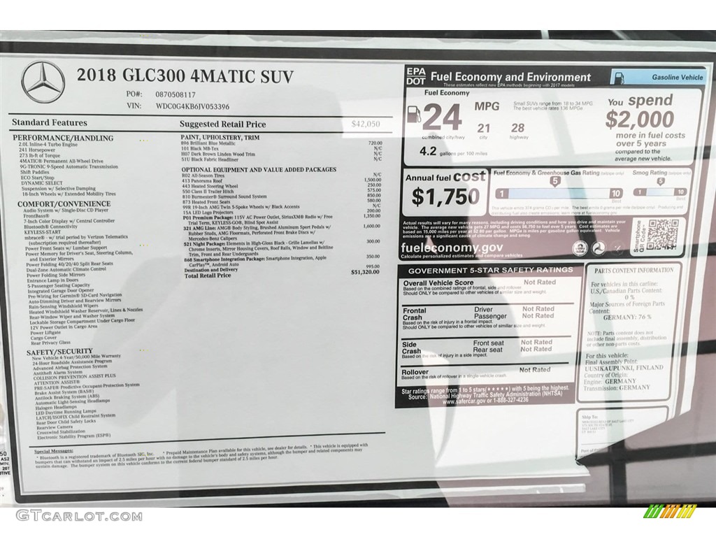 2018 Mercedes-Benz GLC 300 4Matic Window Sticker Photo #128535156