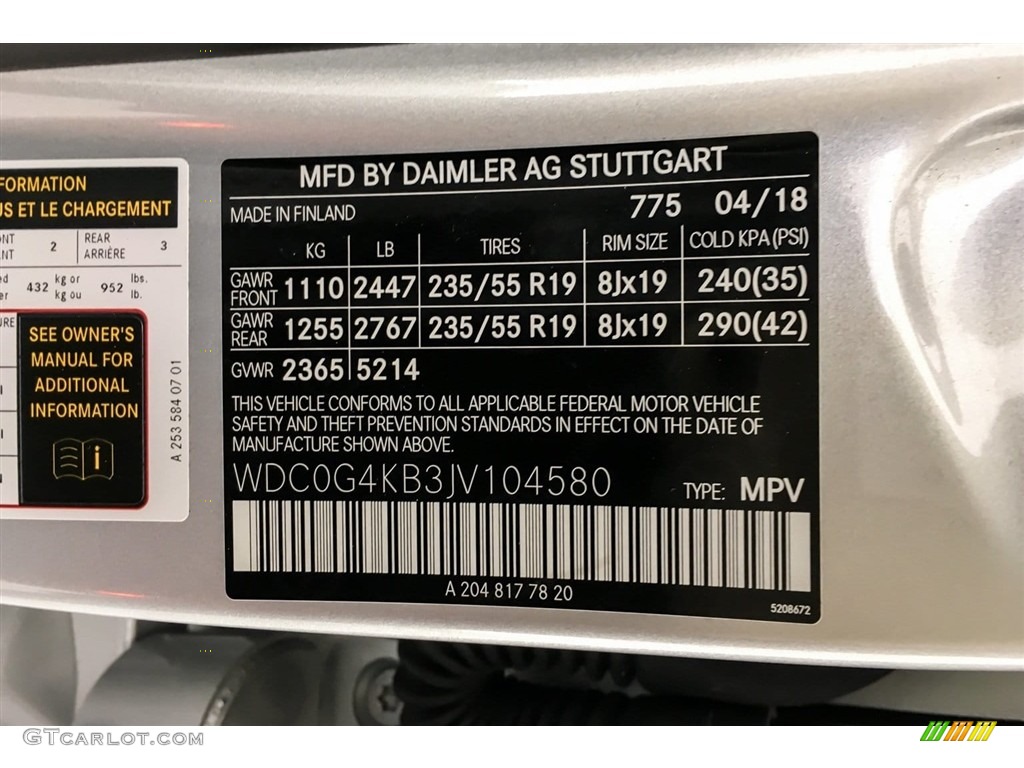 2018 GLC Color Code 775 for Iridium Silver Metallic Photo #128545840