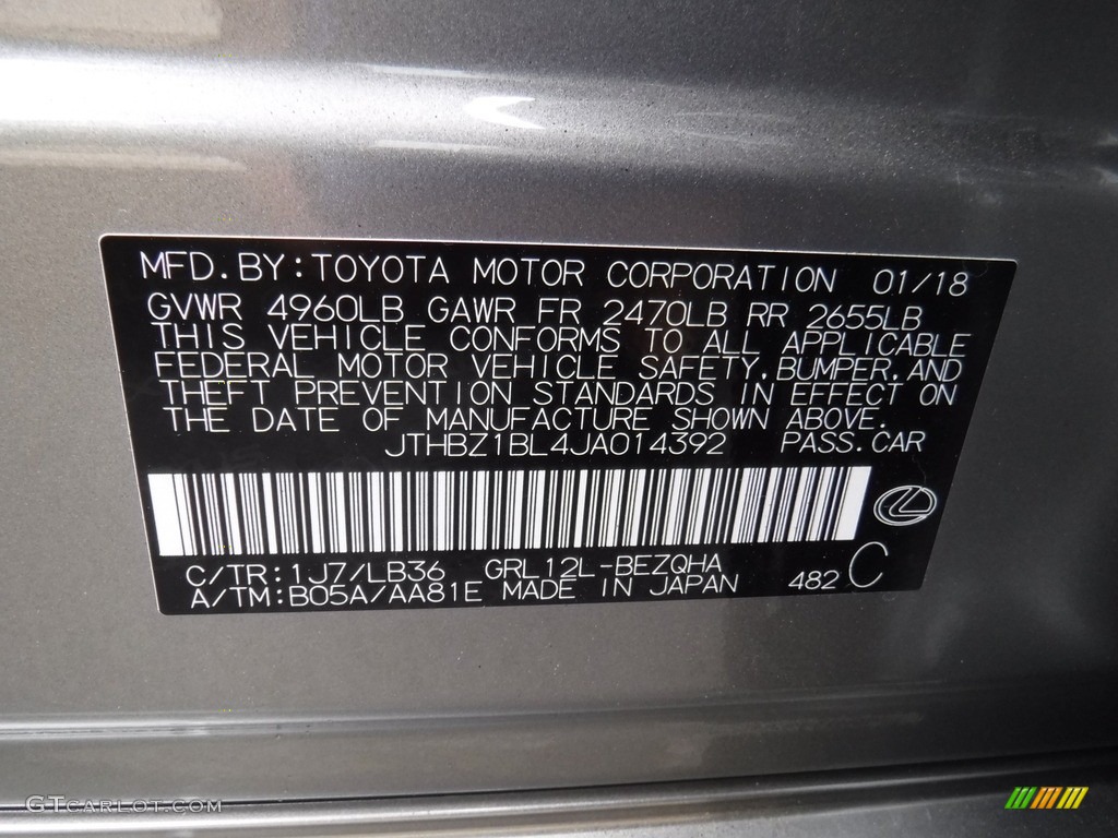 2018 Lexus GS 350 F Sport Color Code Photos