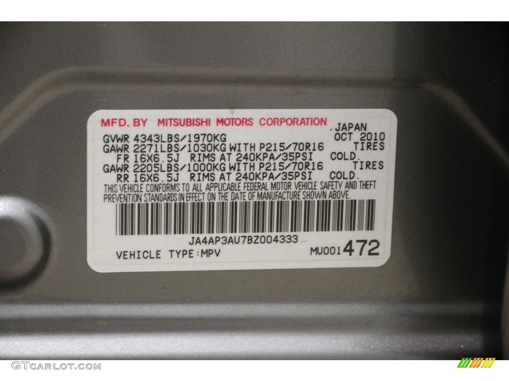 2011 Outlander Sport ES - Mercury Gray / Black photo #16