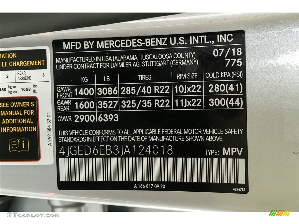 2018 GLE Color Code 775 for Iridium Silver Metallic Photo #128592055