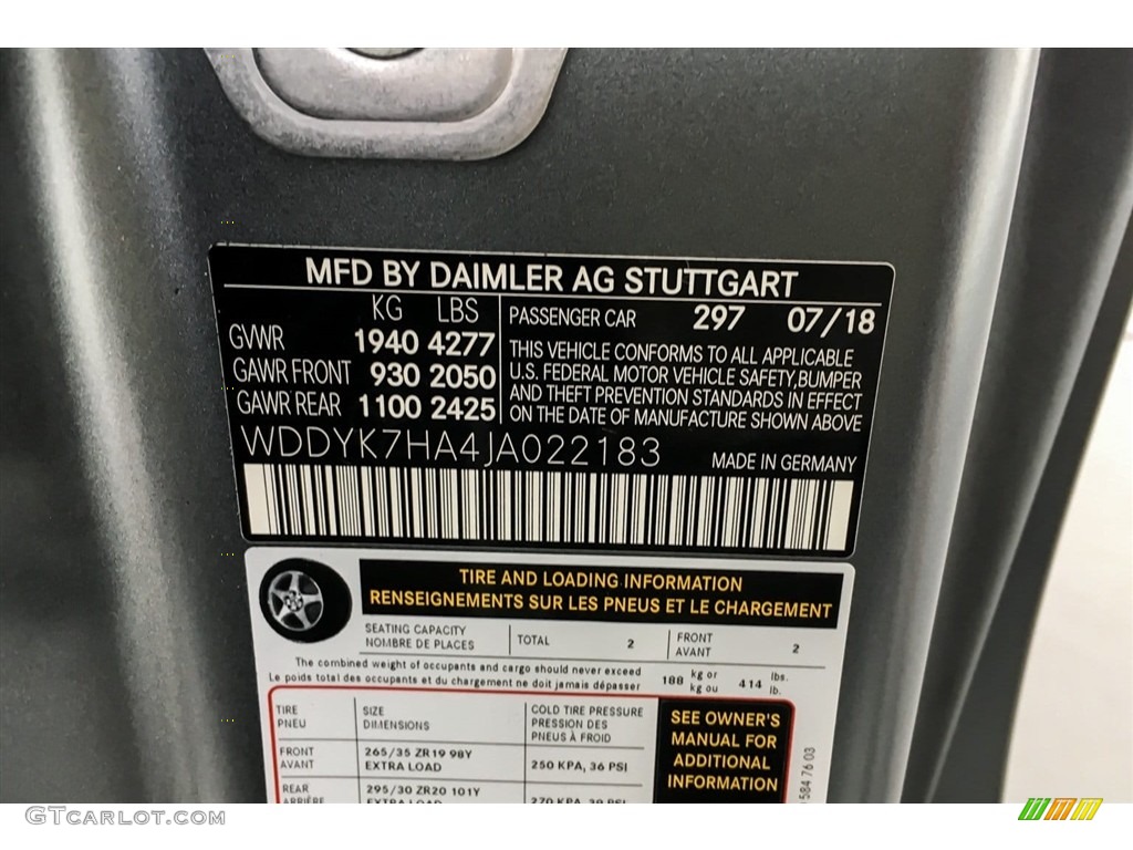 2018 AMG GT Color Code 297 for designo Selenite Grey Magno (Matte) Photo #128592757