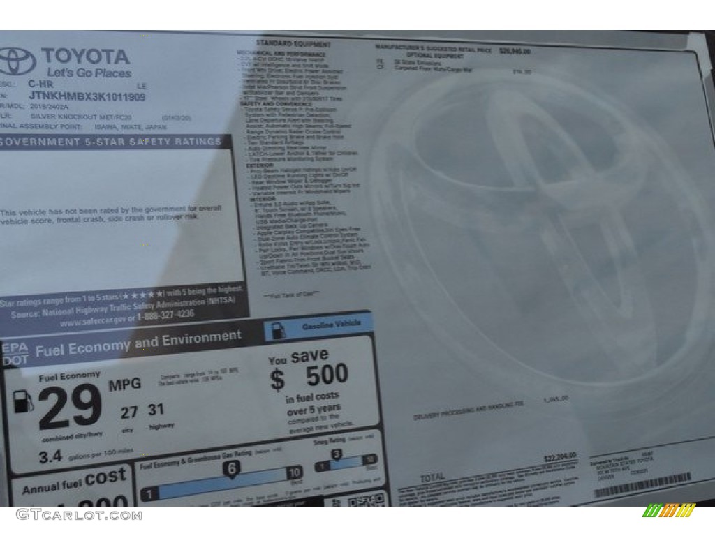 2019 Toyota C-HR LE Window Sticker Photo #128608221