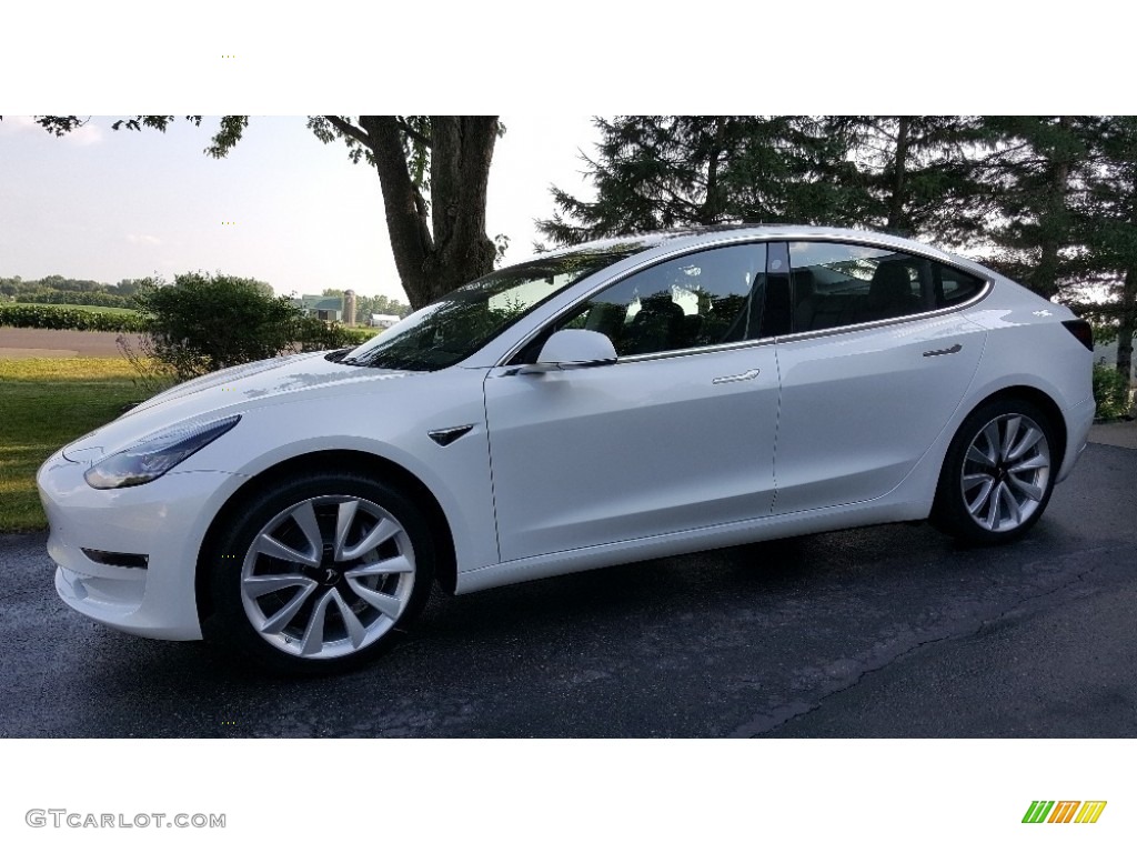 2018 Model 3 Long Range - Pearl White Multi-Coat / Black photo #2