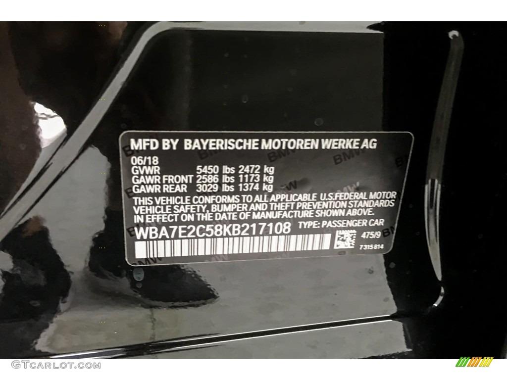2019 7 Series Color Code 475 for Black Sapphire Metallic Photo #128656654