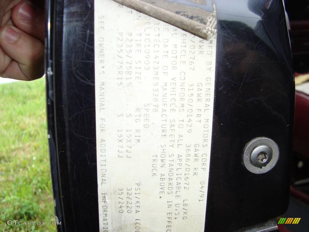 1991 Sierra 1500 SLE Regular Cab - Black / Red photo #11