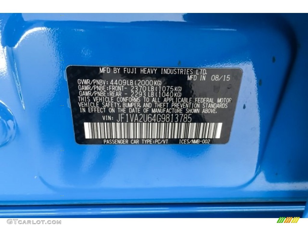 2016 WRX STI HyperBlue Limited Edition - Hyper Blue / Carbon Black/Hyper Blue photo #23