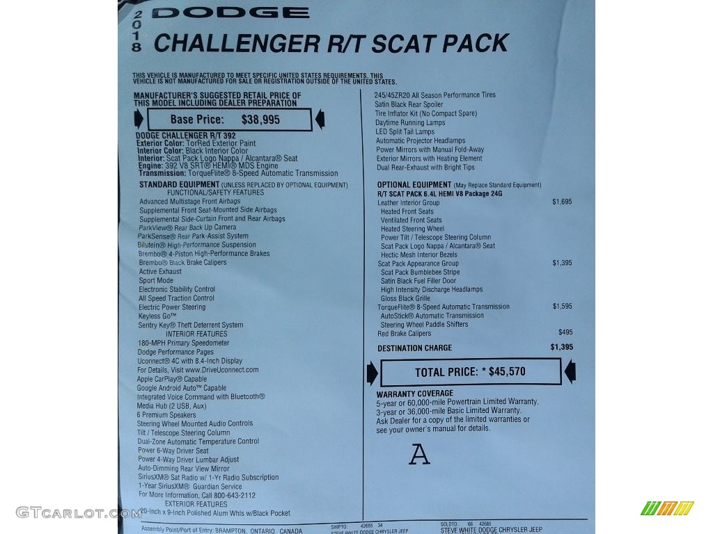 2018 Challenger R/T Scat Pack - Torred / Black photo #34