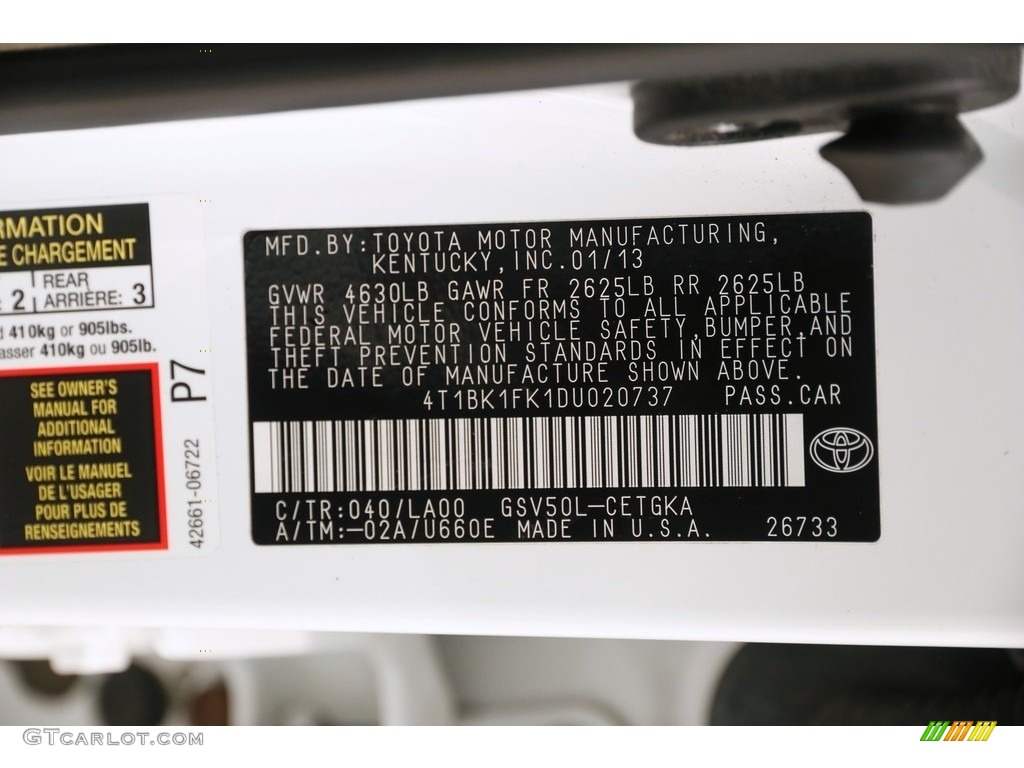 2013 Camry XLE V6 - Super White / Ivory photo #22