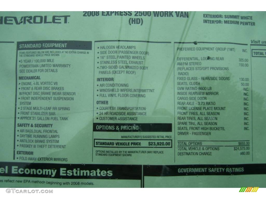 2008 Express 2500 Cargo Van - Summit White / Medium Pewter photo #25