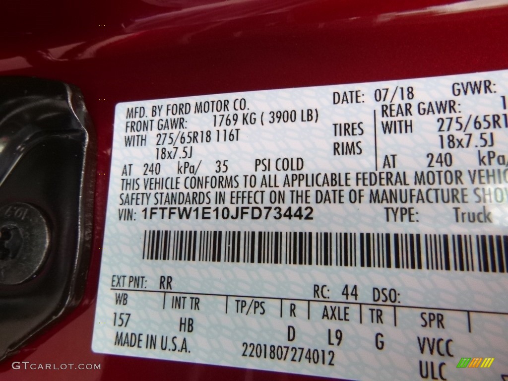 2018 F150 Color Code RR for Ruby Red Photo #128732423