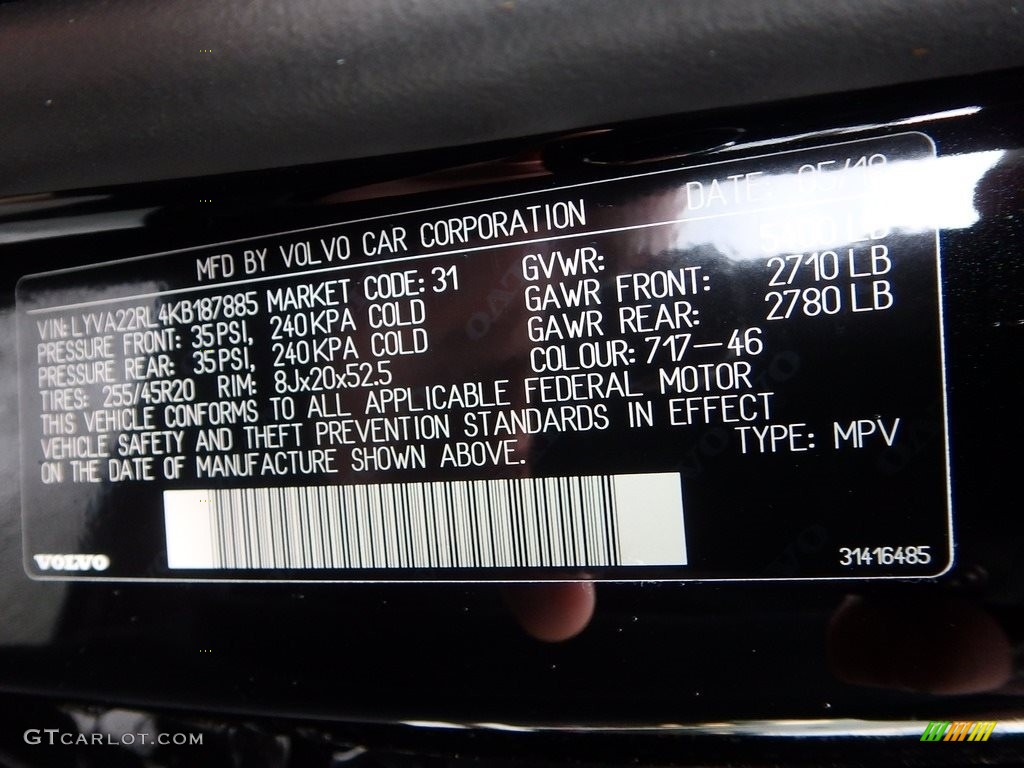 2019 Volvo XC60 T6 AWD Inscription Info Tag Photos