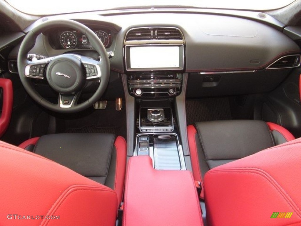 2019 Jaguar F-PACE S AWD Ebony/Pimento Dashboard Photo #128735324