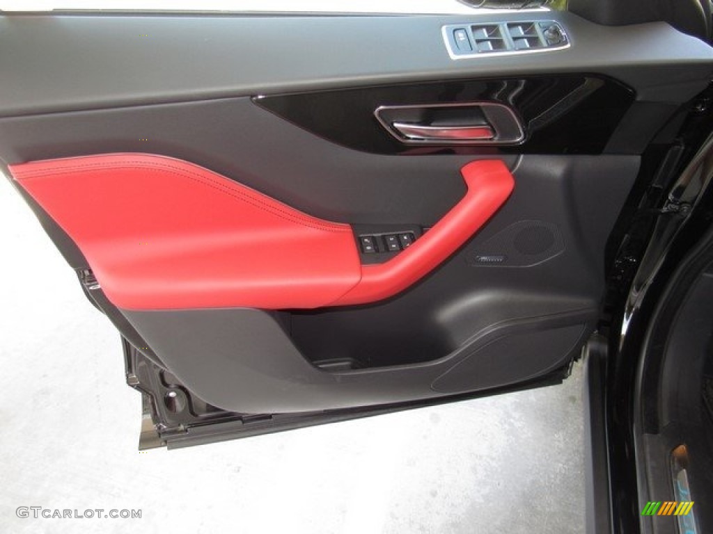 2019 Jaguar F-PACE S AWD Ebony/Pimento Door Panel Photo #128735525