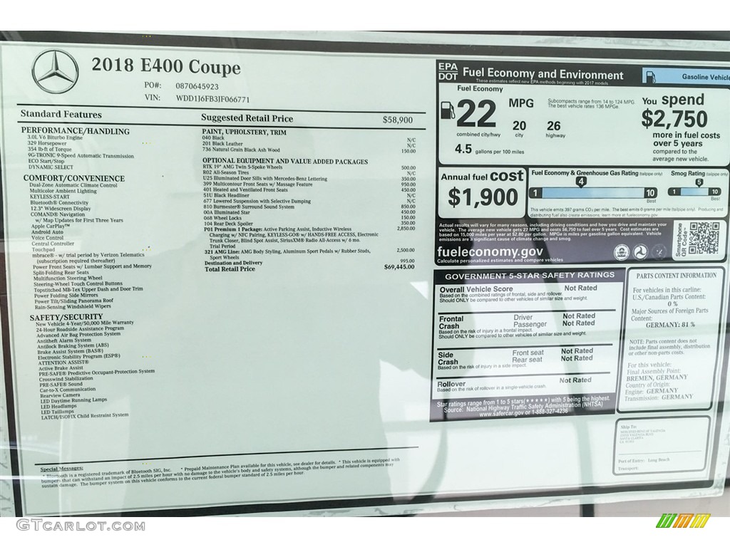 2018 E 400 Coupe - Black / Black photo #10