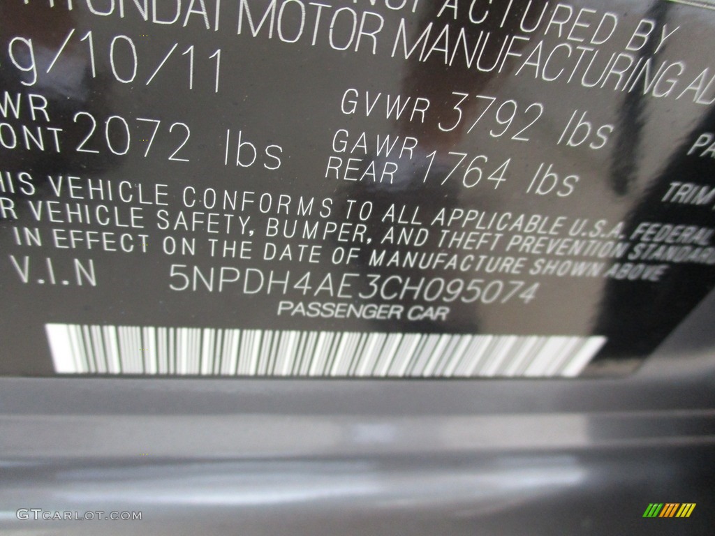 2012 Elantra GLS - Harbor Gray Metallic / Gray photo #19