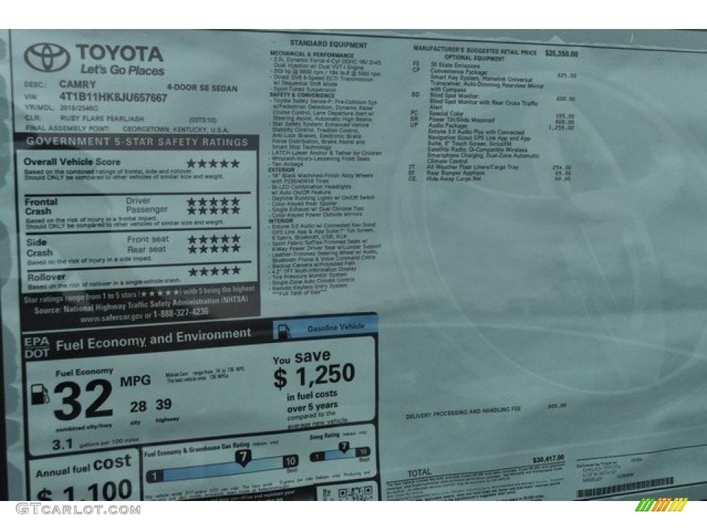 2018 Camry SE - Ruby Flare Pearl / Ash photo #36