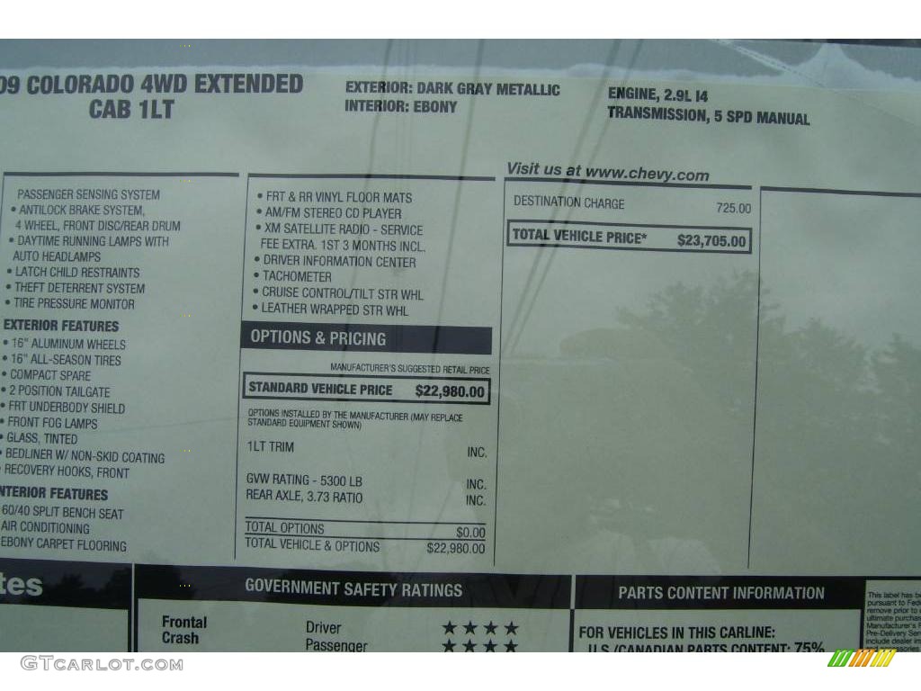 2009 Chevrolet Colorado LT Extended Cab 4x4 Window Sticker Photo #12875798