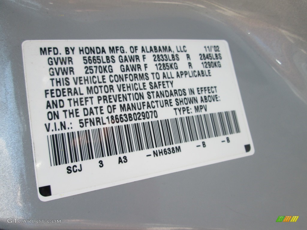 2003 Odyssey EX - Starlight Silver Metallic / Quartz photo #26