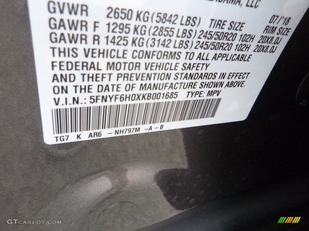 2019 Pilot Color Code NH797M for Modern Steel Metallic Photo #128800305