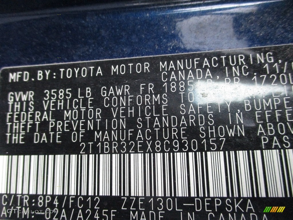 2008 Corolla S - Indigo Ink Pearl / Dark Charcoal photo #19