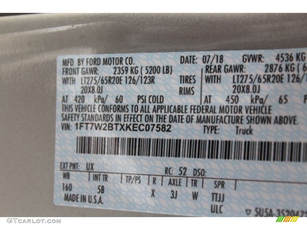 2019 F250 Super Duty Color Code UX for Ingot Silver Photo #128828621