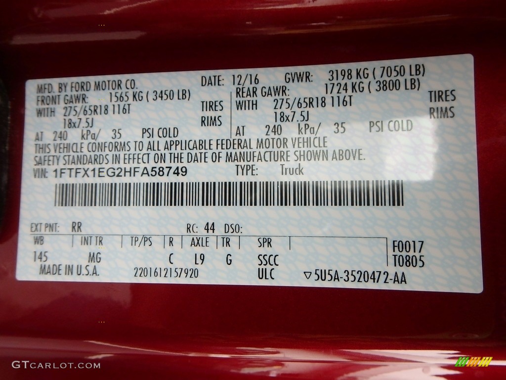 2017 F150 XLT SuperCab 4x4 - Ruby Red / Earth Gray photo #20