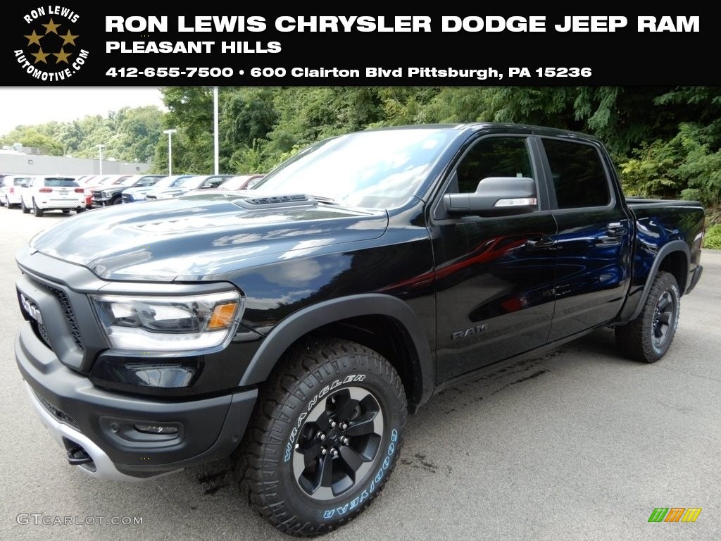 2019 1500 Rebel Crew Cab 4x4 - Diamond Black Crystal Pearl / Black/Red photo #1