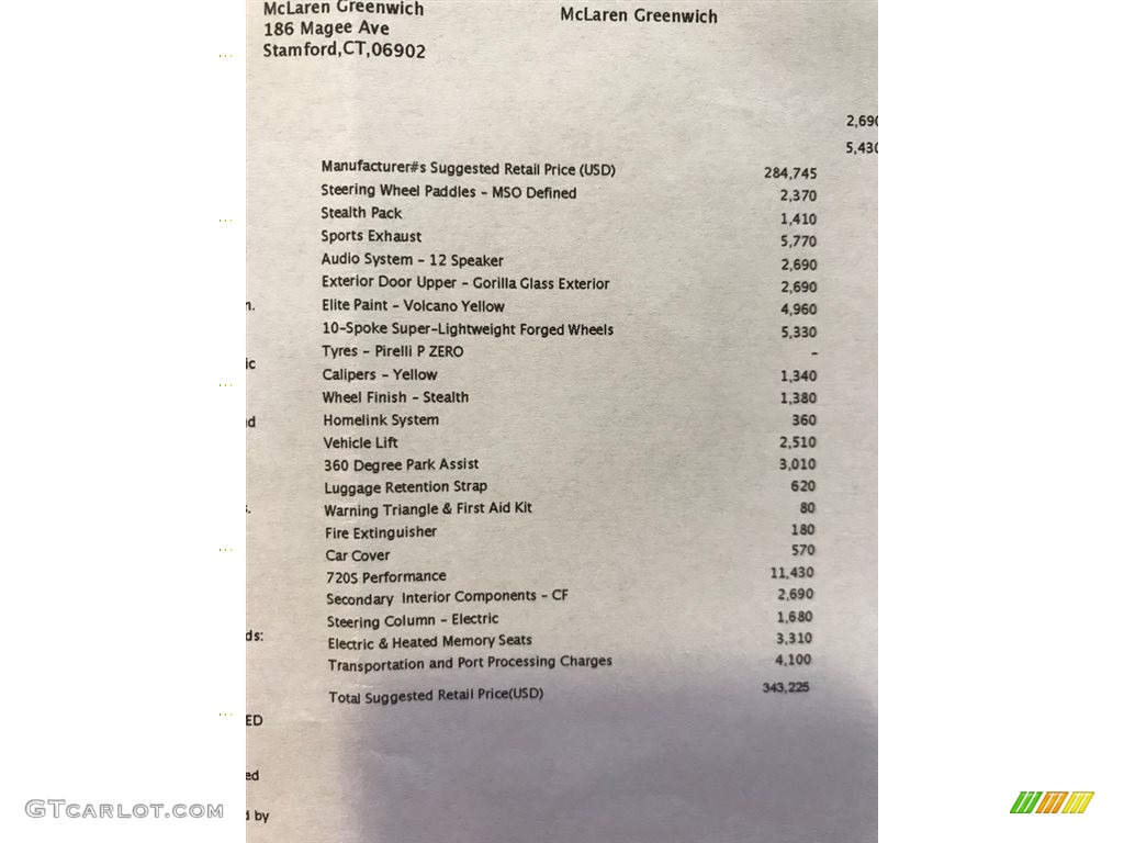 2018 McLaren 720S Performance Window Sticker Photos