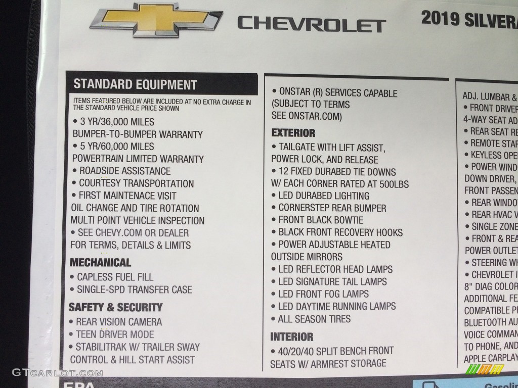 2019 Chevrolet Silverado 1500 RST Crew Cab 4WD Window Sticker Photo #128875045