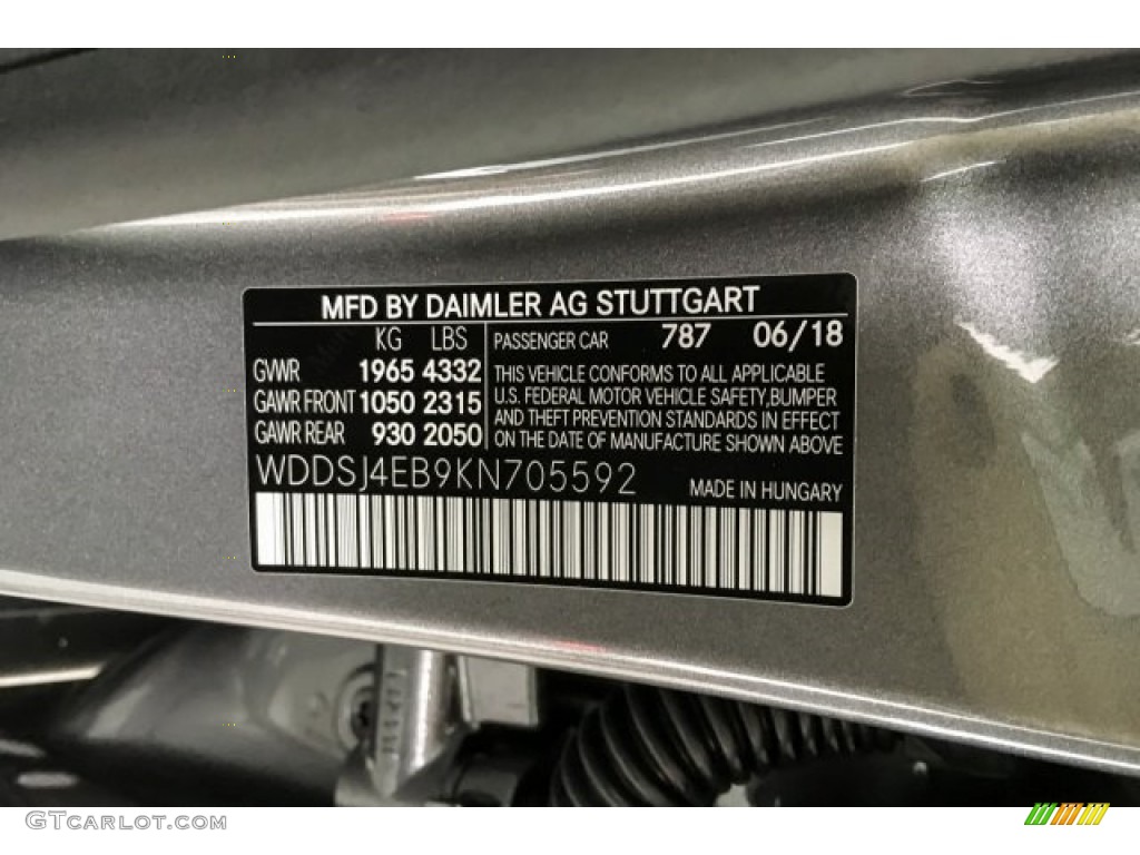 2019 CLA Color Code 787 for Mountain Grey Metallic Photo #128892322