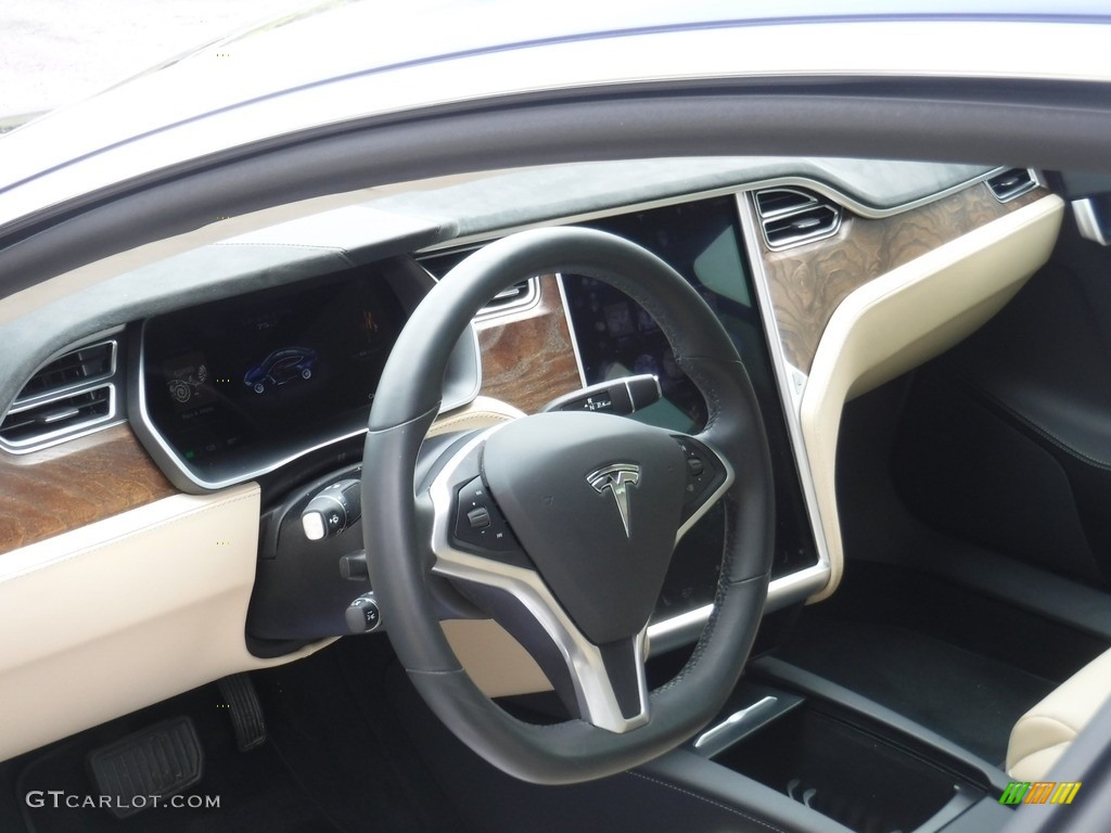 2017 Tesla Model S 75D Tan Steering Wheel Photo #128900089