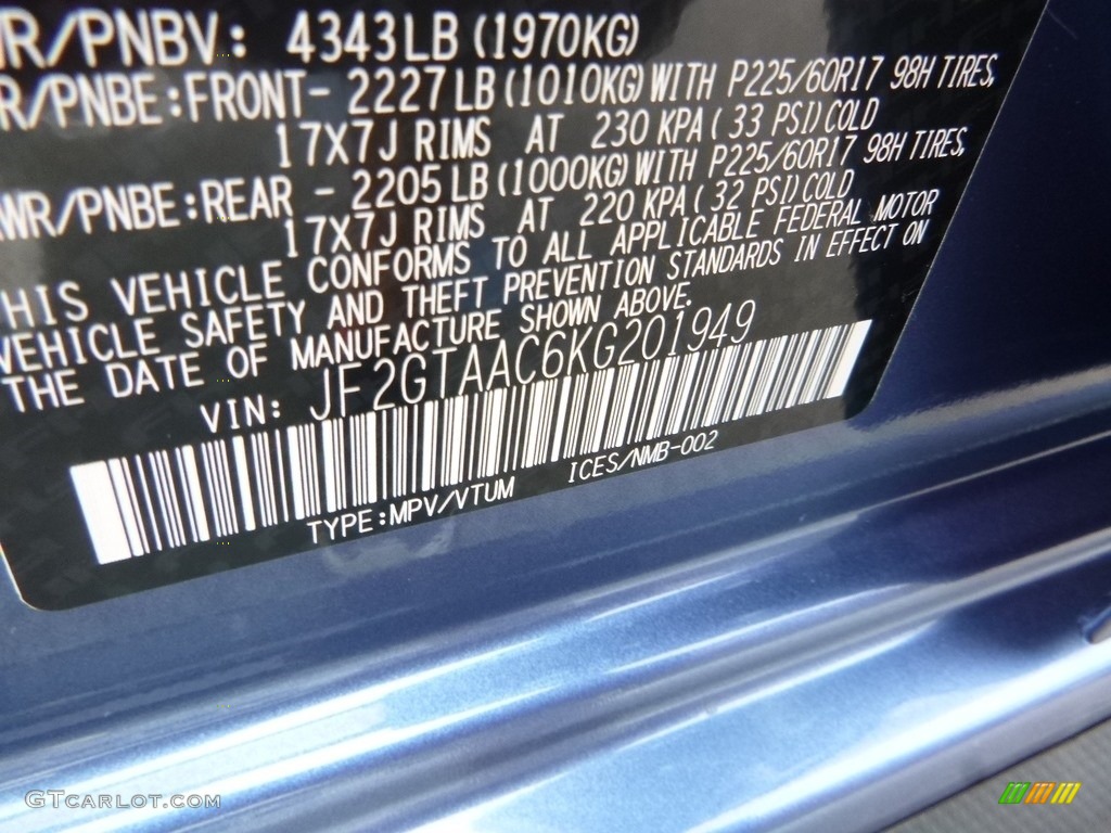 2019 Crosstrek 2.0i - Quartz Blue Pearl / Gray photo #15