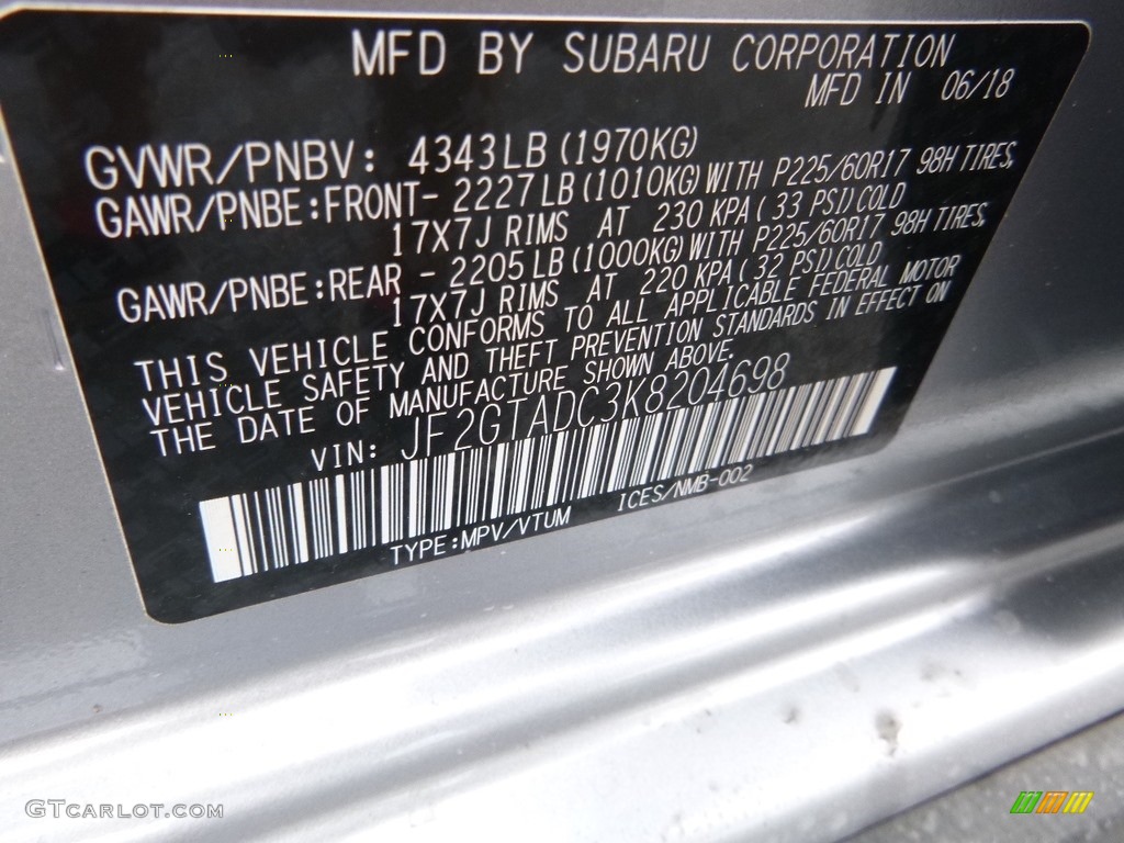 2019 Crosstrek 2.0i Premium - Ice Silver Metallic / Black photo #16