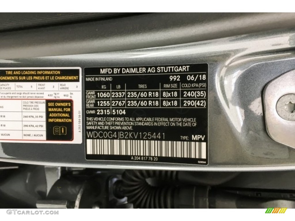 2019 GLC Color Code 992 for Selenite Grey Metallic Photo #128909323