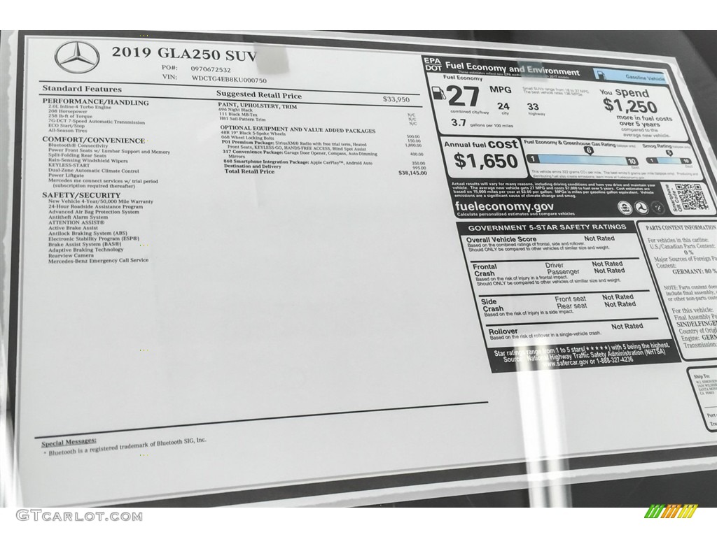 2019 Mercedes-Benz GLA 250 Window Sticker Photo #128910325