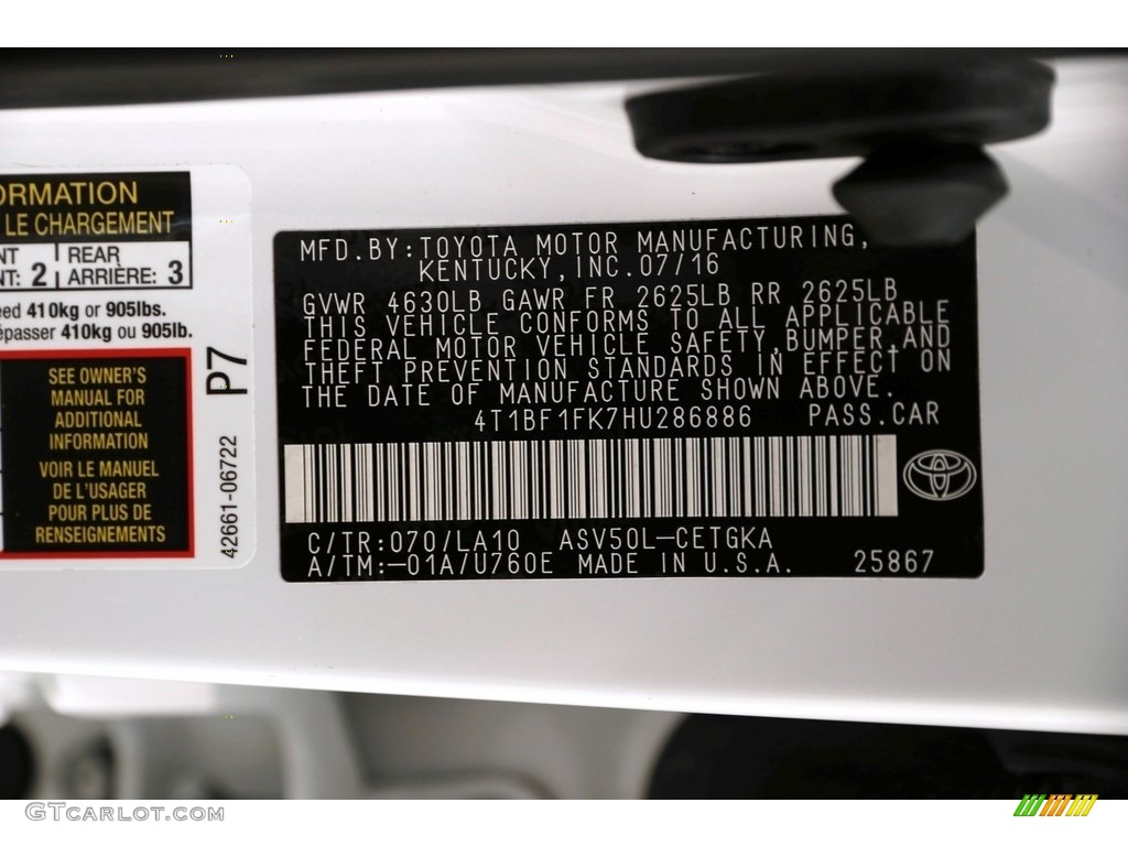 2017 Camry XLE - Blizzard White Pearl / Ash photo #22