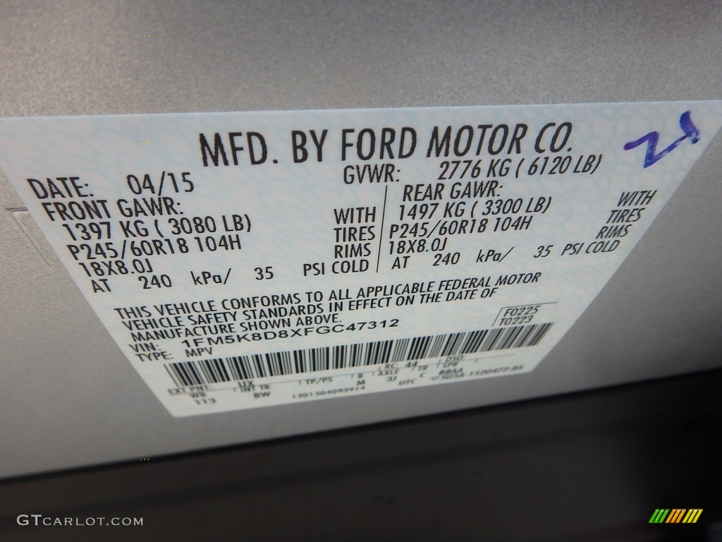 2015 Explorer XLT 4WD - Ingot Silver / Charcoal Black photo #23
