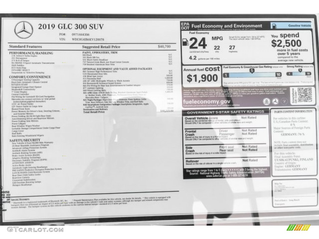 2019 Mercedes-Benz GLC 300 Window Sticker Photo #128944182