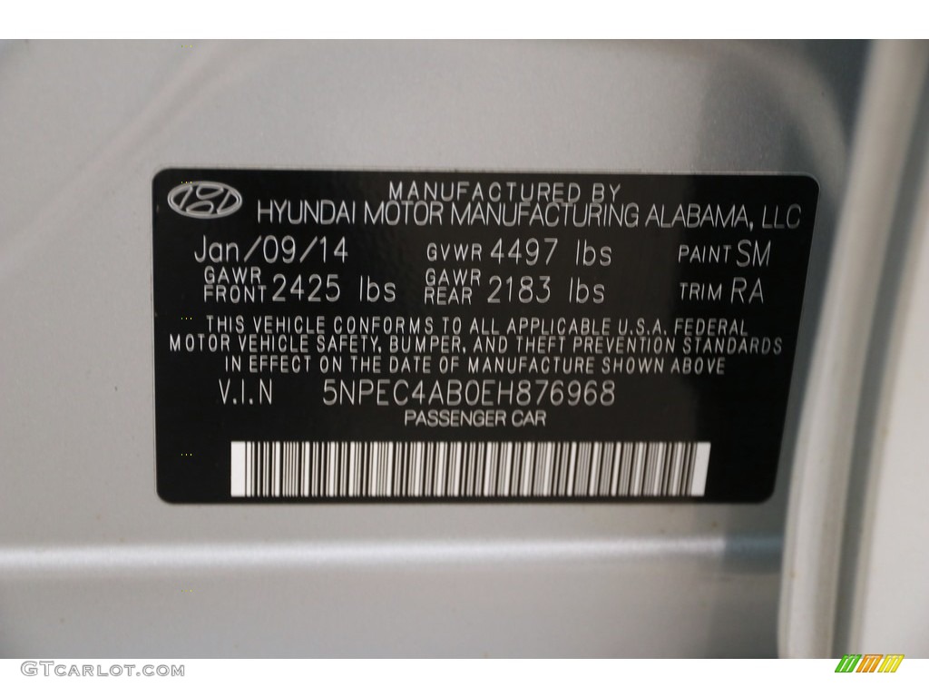2014 Sonata SE 2.0T - Radiant Silver / Gray photo #24