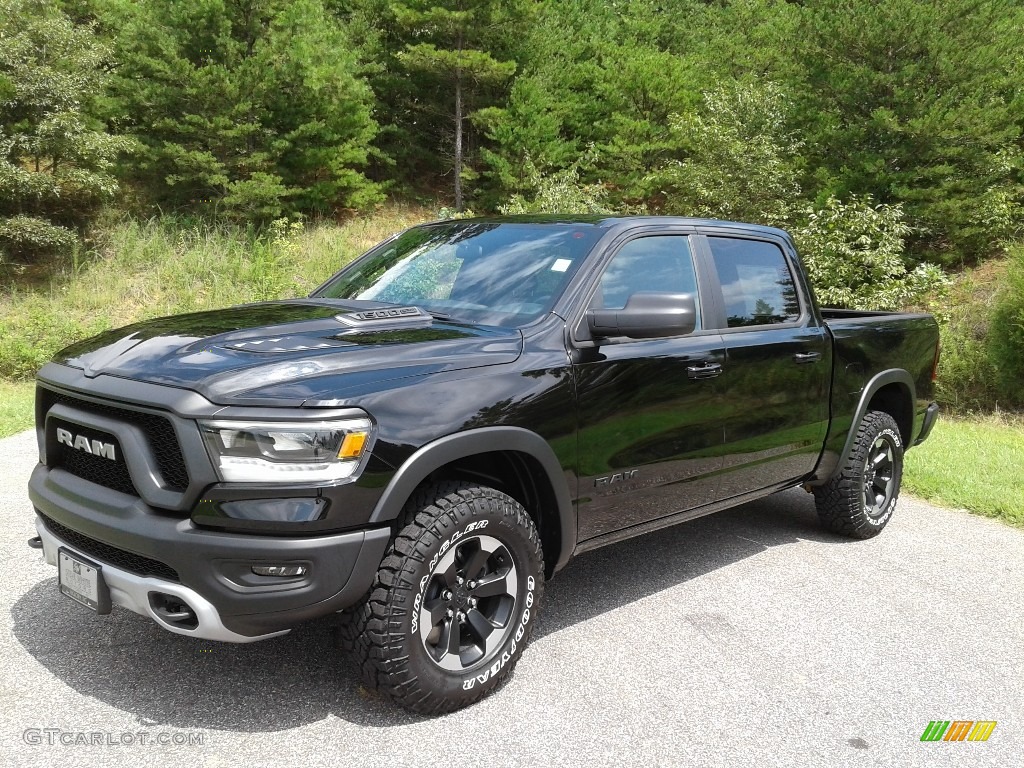 2019 1500 Rebel Crew Cab 4x4 - Diamond Black Crystal Pearl / Black/Red photo #2