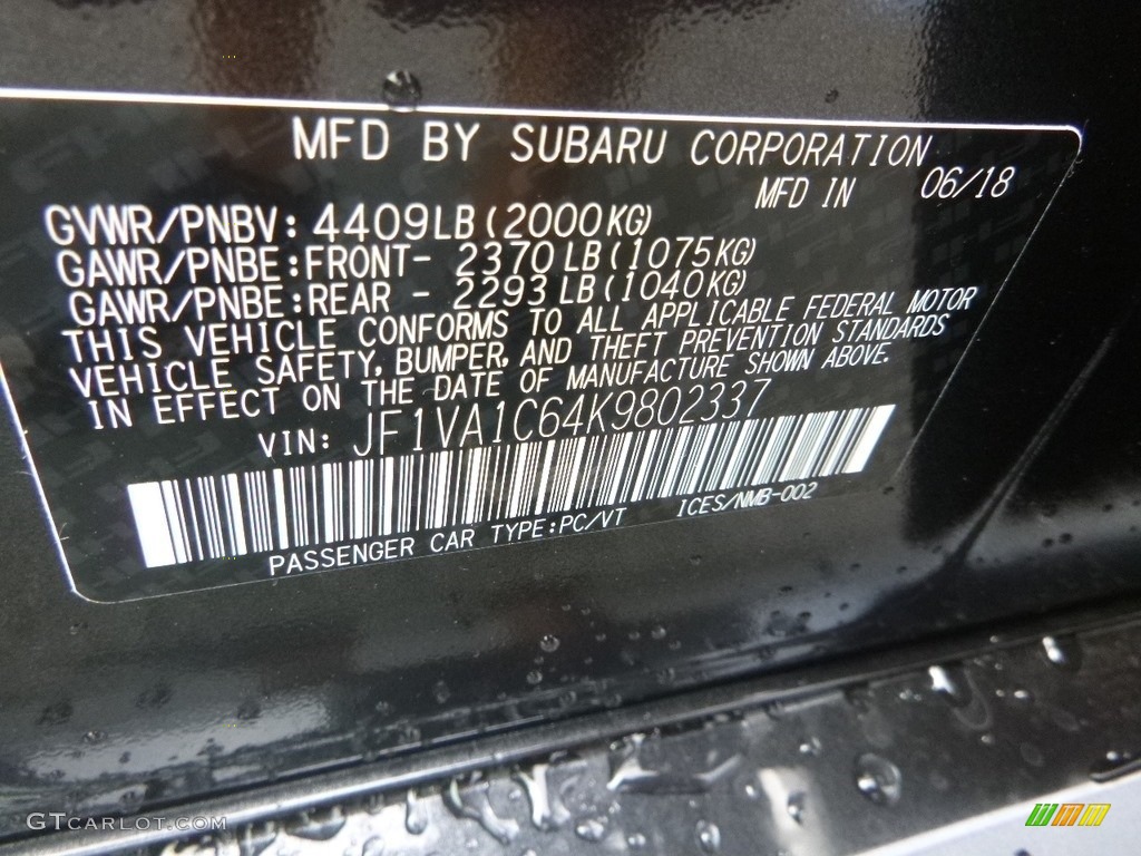 2019 WRX Premium - Dark Gray Metallic / Carbon Black photo #16
