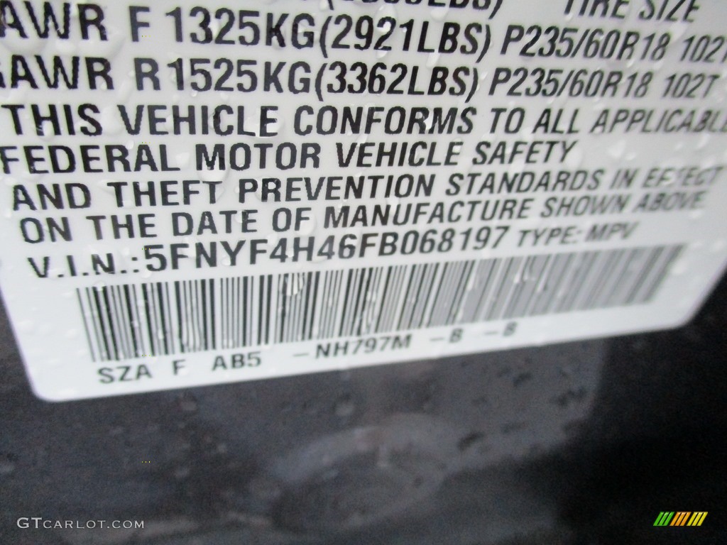 2015 Pilot EX 4WD - Modern Steel Metallic / Gray photo #19