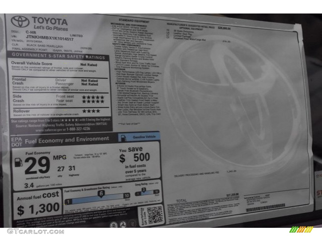 2019 Toyota C-HR XLE Window Sticker Photos