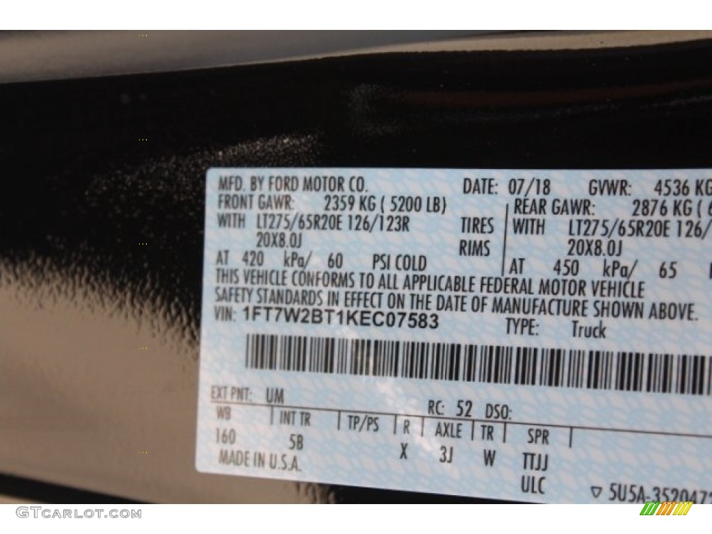 2019 F250 Super Duty Color Code UM for Agate Black Photo #129000690
